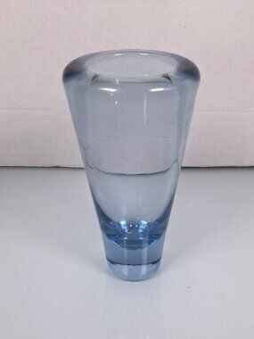 Vintage Mid-Century Holmegaard Vase Per Lutken Blue Art Glass Signed